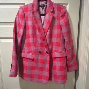 Ann Taylor Pink and Red Plaid Blazer